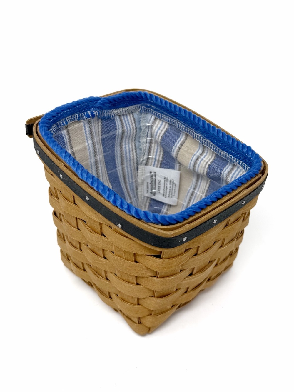 Longaberger Small Basket Liner Protector 2009 Signed Blue Stripe 6x5x5
